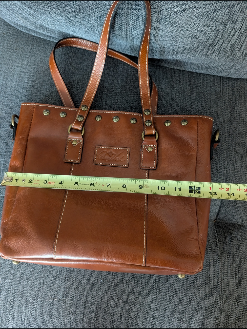 Patricia Nash Solero Cognac Leather Studded Tote